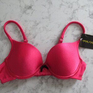 New Wonder Bra 34A Hot PInk Bow Push Up Plunge Padded Underwire